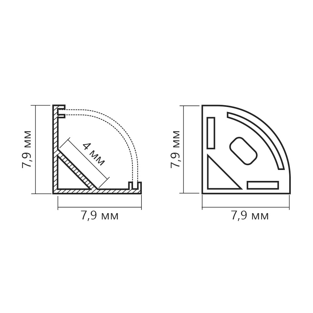 Купить Профиль алюминиевый "угловой круглый 7.9*7.9мм", серебро, CAB240 (в комплекте с матовым экраном, 2 заглушками, 4 крепежами) FERON по цене производителя в официальном интернет-магазине shop.feron.ru