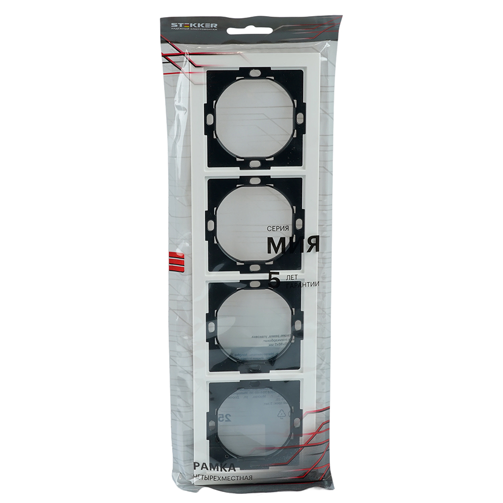 Рамка 4-местная, STEKKER, серия Мия, PFR00-3004-01, белая магнолия от компании Stekker