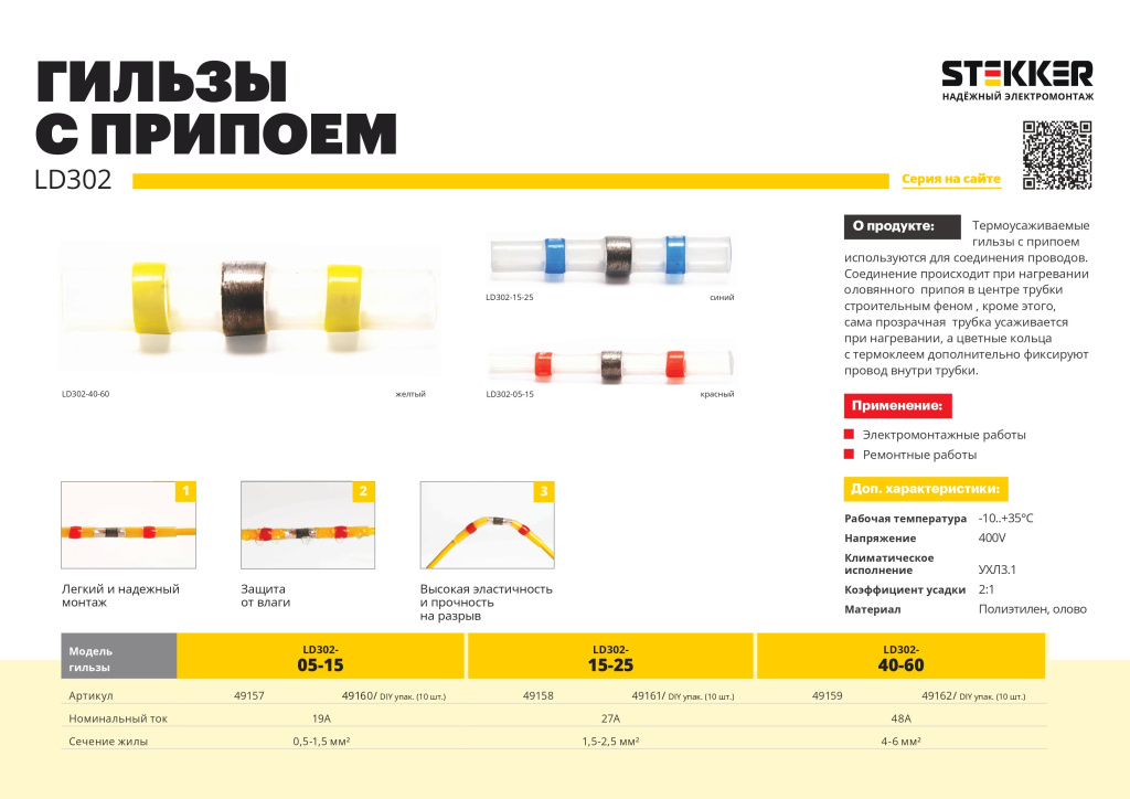 Новинка! Термоусаживаемые гильзы с припоем LD302 Stekker