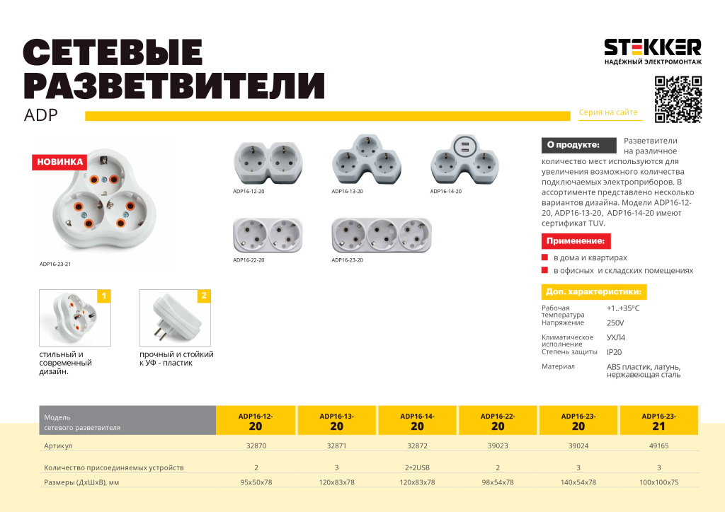 Новинка! Разветвитель сетевой 3-местный STEKKER ADP16-23-21