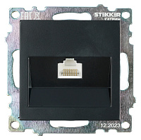 Розетка компьютерная 1-местная RJ-45 (механизм), STEKKER GLS00-7107-05, серия Катрин, черный 39613