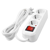 Удлинитель трехместный с/з с выключателем STEKKER HM03-31-10 3x0,75, 10м, серия Home (У10А-002), белый 39522