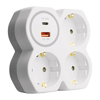 Разветвитель сетевой на 3 выхода с/з, STEKKER, 250В, 16А, USB A+Type C, 2,4А, PD, белый/серый ADP16-17-20  50110 Разветвитель сетевой на 3 выхода с/з, STEKKER, 250В, 16А, USB A+Type C, 2,4А, PD, белый/серый ADP16-17-20  50110