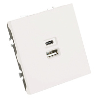 Розетка 2-местная USB + Type C (механизм), STEKKER, 250В, 20W, серия Эмили, RST10-5115-01, белый фарфор, soft touch  49879