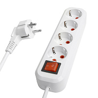 Удлинитель четырехместный с/з  с выключ. STEKKER HM07-41-07 3x1мм2, 7м, серия Home (У16А-003), белый 49361