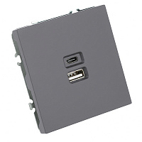 Розетка 2-местная USB + Type C (механизм), STEKKER, 250В, 20W, серия Эмили, RST10-5115-10, платиново-серый, soft touch 49957