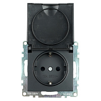 Розетка 1-местная с/з с крышкой (механизм), STEKKER GLS16-7112-05, 250В, 16А с защитной шторкой, серия Катрин, черный 39608