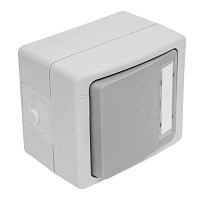 Выключатель 1-клавишный с окном для маркировки самовозвратный STEKKER, PSW10-214-54, открытой установки, 250В, 10А, IP54, белый/серый 49736