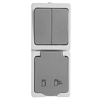 Блок: розетка 1-местная с/з + выключатель 2-клавишный STEKKER, PST16-21-54V/10-221-54, белый/серый 49739
