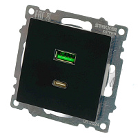 Розетка 2-местная USB + type C (механизм), STEKKER GLS10-7116-05, 250B, 3А, серия Катрин, черный 50055 Розетка 2-местная USB + type C (механизм), STEKKER GLS10-7116-05, 250B, 3А, серия Катрин, черный 50055