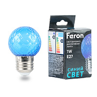 Лампа светодиодная Feron LB-385 Шарик синий прозрачный E27 1W 230V 52162