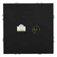 Розетка TV + компьютерная RJ-45 (механизм), STEKKER, RST00-5106-05, серия Эмили, черный уголь, soft touch 49846