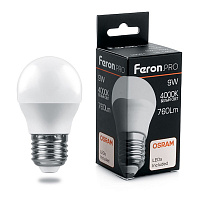 Лампа светодиодная Feron.PRO LB-1409 Шарик E27 9W 175-265V 4000K 38081 Лампа светодиодная Feron.PRO LB-1409 Шарик E27 9W 175-265V 4000K 38081