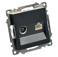 Розетка TV + компьютерная RJ-45 (механизм), STEKKER GLS00-7106-05, серия Катрин, черный 49182