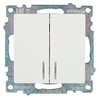 Выключатель 2-клавишный c индикатором (механизм), STEKKER GLS10-7102-01, 250В, 10А, серия Катрин, белый 39301
