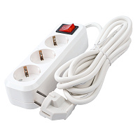 Удлинитель трехместный с/з с выключателем STEKKER HM03-31-02 3x0,75, 2м, серия Home (У10А-002), белый 39197