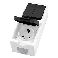 Блок вертикальный: розетка 1-местная с/з + выключатель 2-клавишный STEKKER, PST16-11-54/10-121-54, серый/графит 49726