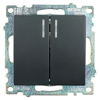 Выключатель 2-клавишный c индикатором (механизм), STEKKER GLS10-7102-05, 250В, 10А, серия Катрин, черный 39607