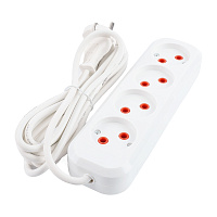 Удлинитель 4-местный б/з Stekker, HM01-40-05, 5м, 2x0,75, серия Home (У10-429), белый 39218