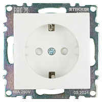 Розетка 1-местная с/з (механизм), STEKKER GLS16-7110-01, 250В, 16А с защитной шторкой, серия Катрин, белый 39304