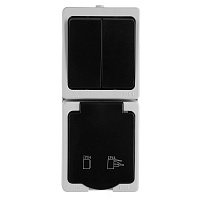 Блок вертикальный: розетка 1-местная с/з + выключатель 2-клавишный STEKKER, PST16-11-54/10-121-54, серый/графит 49726