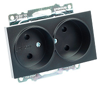 Розетка 2-местная б/з (механизм), STEKKER GLS10-7113-05, 250V, 10А с защитной шторкой, серия Катрин, черный 39611