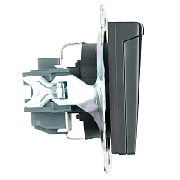 Розетка 1-местная с/з с крышкой (механизм), STEKKER GLS16-7112-05, 250В, 16А с защитной шторкой, серия Катрин, черный 39608