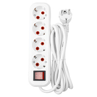 Удлинитель четырехместный с/з с выключателем STEKKER HM03-41-03 3x0,75, 3м, серия Home (У10А-003), белый 39524