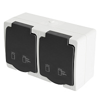 Розетка 2-местная с крышкой с/з STEKKER PST16-12-54, пластик АВS, 250В, 16А, IP54, серый/графит 32754