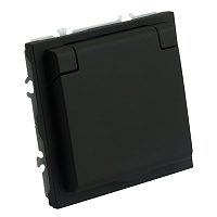 RST16-5113-05 Розетка 1-местная с крышкой с защ. штор STEKKER, б/з, IP42, 250В, 16А, серия Эмили, RST16-5113-05, черный уголь, soft touch 49852