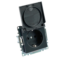 Розетка 1-местная с/з с крышкой (механизм), STEKKER GLS16-7112-05, 250В, 16А с защитной шторкой, серия Катрин, черный 39608