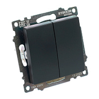 Выключатель 2-клавишный (механизм), STEKKER GLS10-7104-05, 250V, 10А, серия Катрин, черный 39606