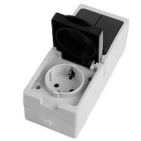 Блок вертикальный: розетка 1-местная с/з + выключатель 2-клавишный STEKKER, PST16-11-54/10-121-54, серый/графит 49726