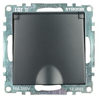 Розетка 1-местная с/з с крышкой (механизм), STEKKER GLS16-7112-05, 250В, 16А с защитной шторкой, серия Катрин, черный 39608