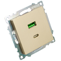 Розетка 2-местная USB + type C (механизм), 250В, 3А, max 20W, STEKKER, GLS10-7116-08, серия Катрин, золото 50053 Розетка 2-местная USB + type C (механизм), 250В, 3А, max 20W, STEKKER, GLS10-7116-08, серия Катрин, золото 50053