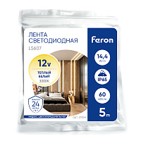 Светодиодная LED лента Feron LS607, 60SMD(5050)/m 14.4W/m 12V 5m 3000К Артикул 27654 Светодиодная LED лента Feron LS607, 60SMD(5050)/m 14.4W/m 12V 5m 3000К Артикул 27654