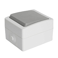 Выключатель 1-клавишный STEKKER, PSW10-211-54, открытой установки, 250В, 10А, IP54, белый/серый 49731