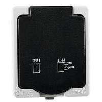 Розетка 1-местная с крышкой с/з STEKKER, PST16-11-54, пластик АВS, 250В, 16А, IP54, серый/графит 32755