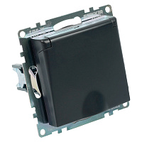 Розетка 1-местная с/з с крышкой (механизм), STEKKER GLS16-7112-05, 250В, 16А с защитной шторкой, серия Катрин, черный 39608