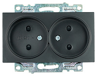 Розетка 2-местная б/з (механизм), STEKKER GLS10-7113-05, 250V, 10А с защитной шторкой, серия Катрин, черный 39611