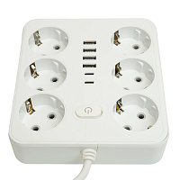 Удлинитель 6-местный c/з 3x1 мм2, 3 м, 250В, 10А, 4USB+2Type-C 2,4А, серия Home plus, белый STEKKER HM09-66-02 49982 Удлинитель 6-местный c/з 3x1 мм2, 3 м, 250В, 10А, 4USB+2Type-C 2,4А, серия Home plus, белый STEKKER HM09-66-02 49982