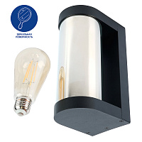 Светильник садово-парковый Feron DH1901, на стену, E27 230V, черный/зеркальный 52186