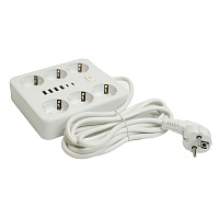Удлинитель 6-местный c/з 3x1 мм2, 3 м, 250В, 10А, 4USB+2Type-C 2,4А, серия Home plus, белый STEKKER HM09-66-02 49982 Удлинитель 6-местный c/з 3x1 мм2, 3 м, 250В, 10А, 4USB+2Type-C 2,4А, серия Home plus, белый STEKKER HM09-66-02 49982