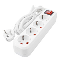 Удлинитель четырехместный с/з с выключателем STEKKER HM03-41-05 3x0,75, 5м, серия Home (У10А-003), белый 39525