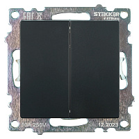 Переключатель 2-клавишный (механизм), STEKKER GLS10-7107-05, 250V, 10А, серия Катрин, черный 49167
