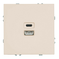 Розетка 2-местная USB + Type C (механизм), STEKKER, 250В, 20W, серия Эмили, RST10-5115-08, кашемир, soft touch 49905