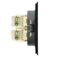 Розетка компьютерная 2-местная RJ-45 (механизм), STEKKER,  серия Мия, RST00-3111-05, черный бархат 50451