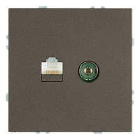 Розетка TV + компьютерная RJ-45 (механизм), STEKKER, серия Эмили, RST00-5106-09, антрацит, soft touch 49924