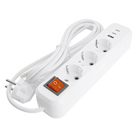 Удлинитель 3-местный с/з с выключ. STEKKER HM071-31-05 3x1мм2, 5м, 250В, 16А, 1USB+2C, 2.4A, сер Home, белый 50138