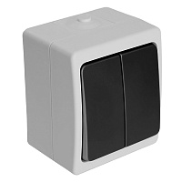 Выключатель 2-клавишный, STEKKER, PSW10-121-54, открытой установки, 250В, 10А, IP54, серый/графит 32753
